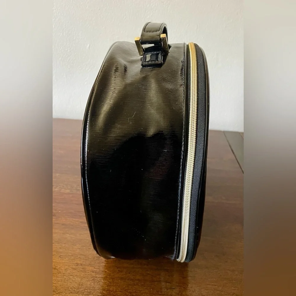 Lancome Paris Black Faux Leather Round Travel Cosmetic Bag Train Case - Picture 5 of 12